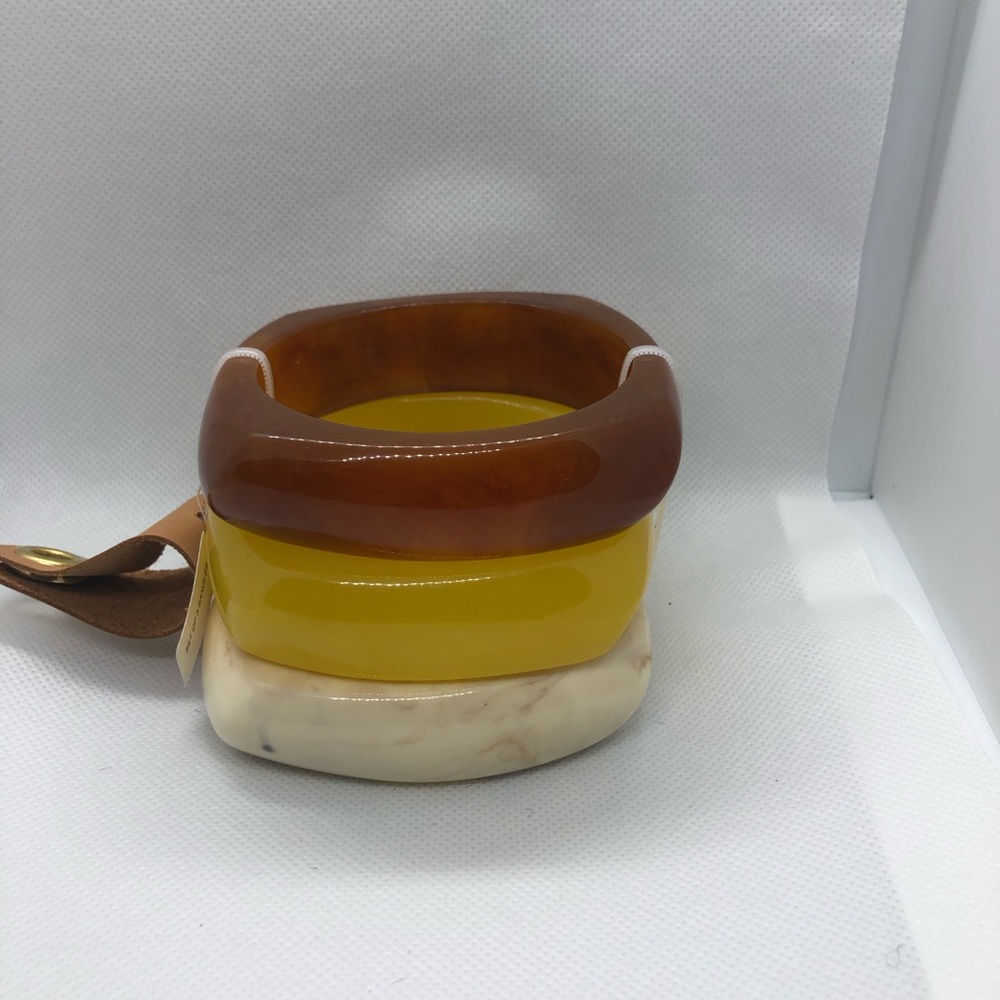 3pack yellow brown cream glossy lucite bracelet bangle set new - Picture 11 of 12